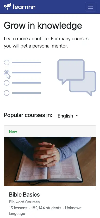 learnnn.com homepage on mobile