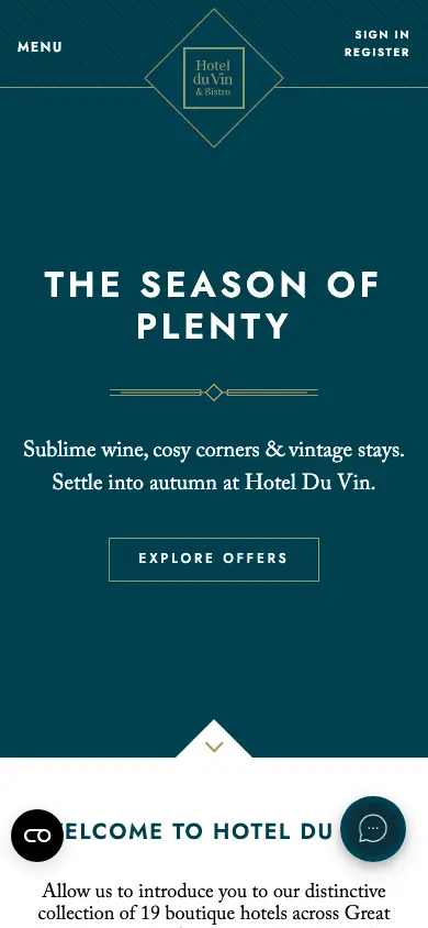 hotelduvin.com homepage on mobile