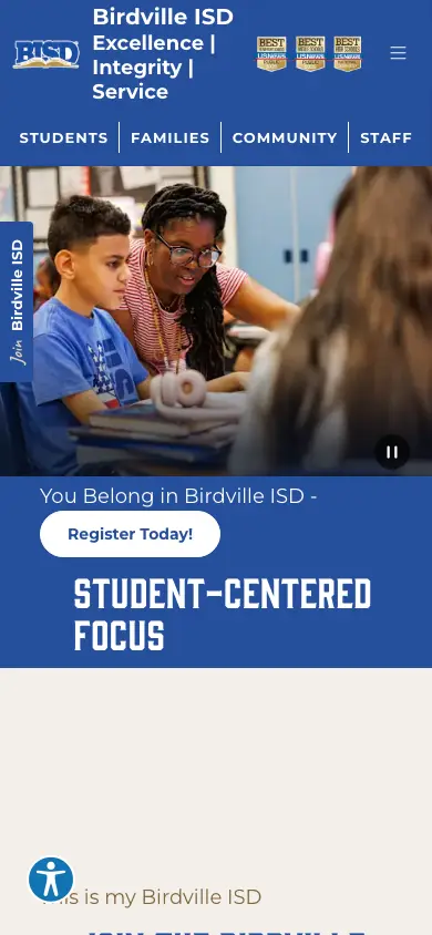 birdvilleschools.net homepage on mobile