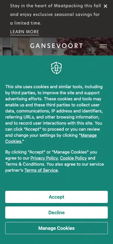 gansevoorthotelgroup.com homepage on mobile