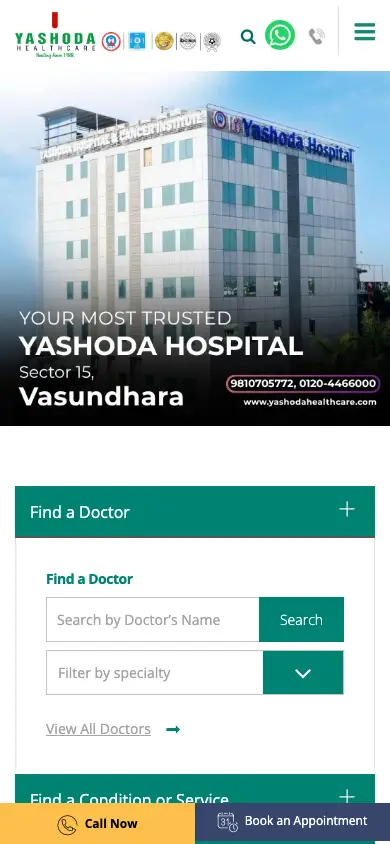 yashodahealthcare.com homepage on mobile