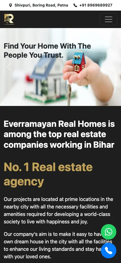 everramayanrealhomes.com homepage on mobile