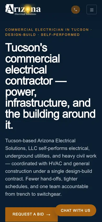 aztucsonelectricalsolutions.com homepage on mobile