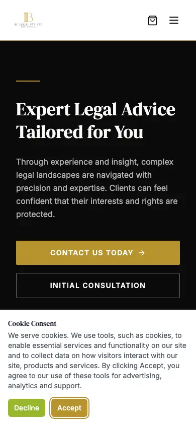 bclegal.au homepage on mobile