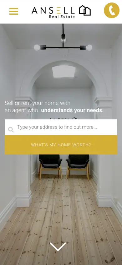 ansellrealestate.com.au homepage on mobile