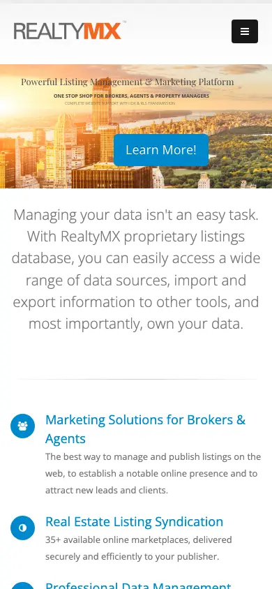 realtymx.com homepage on mobile