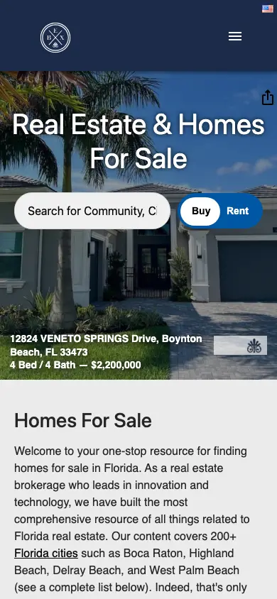 bexrealty.com homepage on mobile
