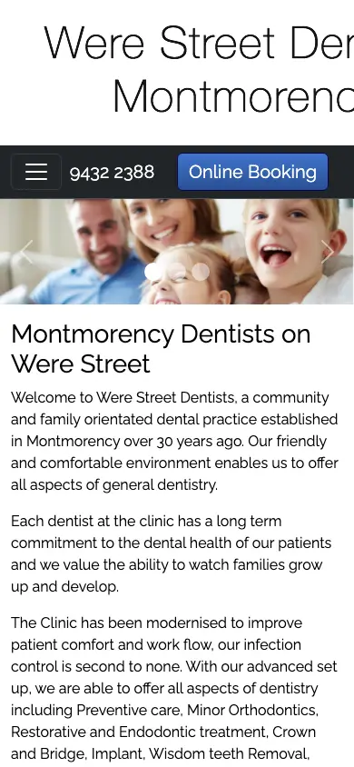 montmorencydentists.com.au homepage on mobile