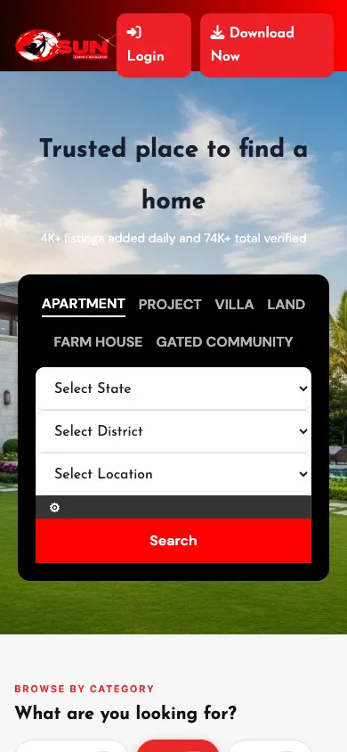 sunhousing.in homepage on mobile