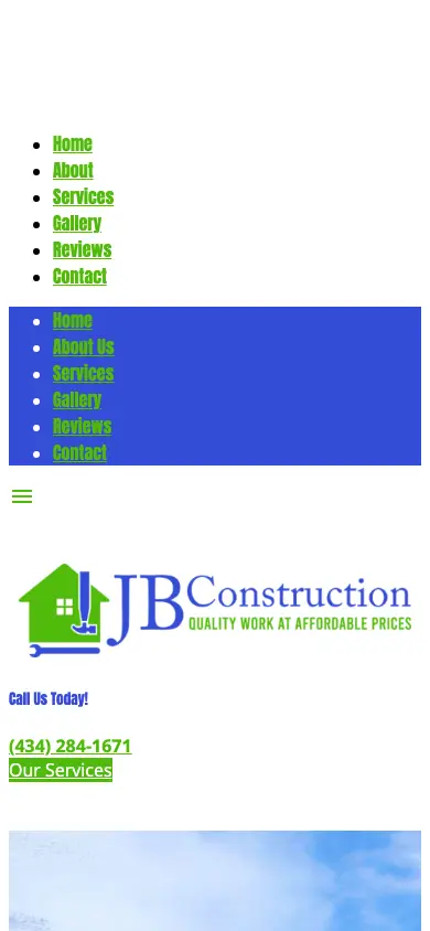 jbconstructionva.com homepage on mobile